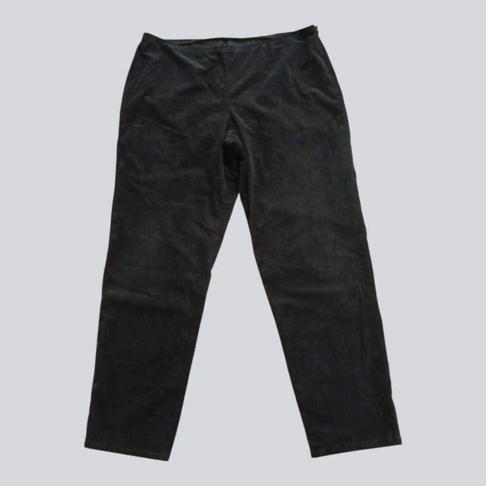 Eileen Fisher Womens XL Black Micro Rib Textured Pull On Pants Stretch Casual